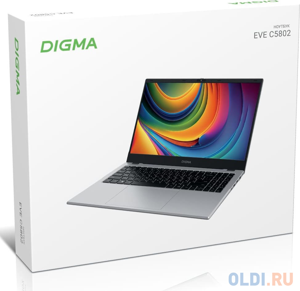 Ноутбук Digma EVE C5802 N100 8Gb SSD256Gb Intel UHD Graphics 15.6" IPS FHD (1920x1080) Windows 11 Professional silver WiFi BT Cam 5900mAh (DN15N1