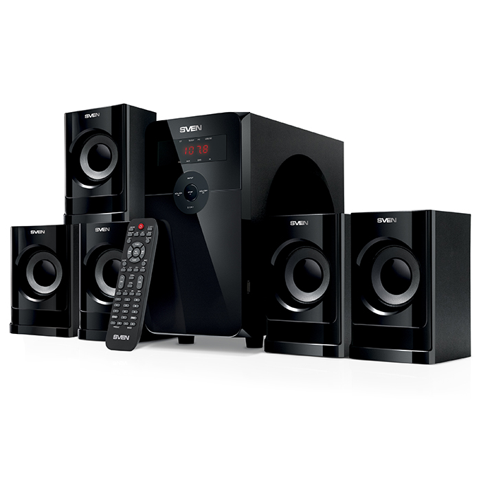 Акустика 5.1 SVEN HT-201, 5×12W+80W RMS, Bluetooth, SD, USB, FM, ПДУ, дерево, черный