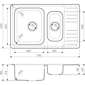 Кухонная мойка Omoikiri Sagami 79-2 IN нержавеющая сталь (4993733)