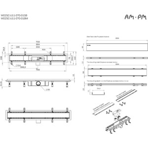 Душевой лоток Am.Pm PrimeFlow затвор Tile 70 см, хром (W02SC-U11-070-04SB)