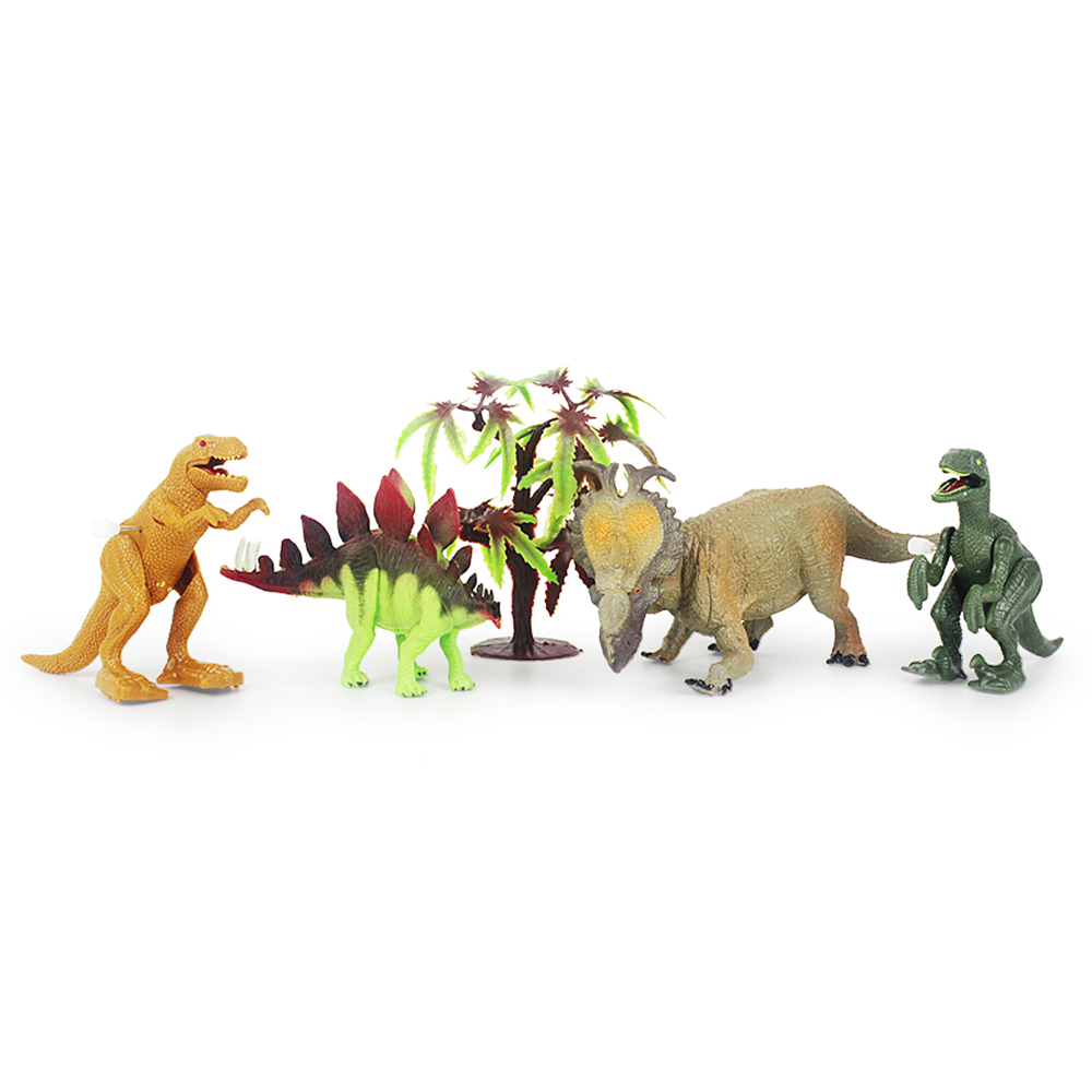 Игровой набор Mioshi Active "Тираннозавр, стегозавр, трицератопс и аллозавр", динозавры: 4 шт., дерево, разноцветный (RS003-1)