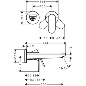 Смеситель для раковины Hansgrohe Rebris S для механизма 13622180, хром (72528000)