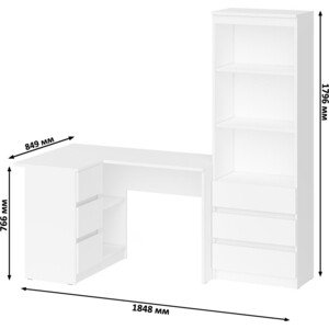 Комплект СВК Мори Стол компьютерный МС-16 левый + Стеллаж МСТ600.3, цвет белый в Москвe