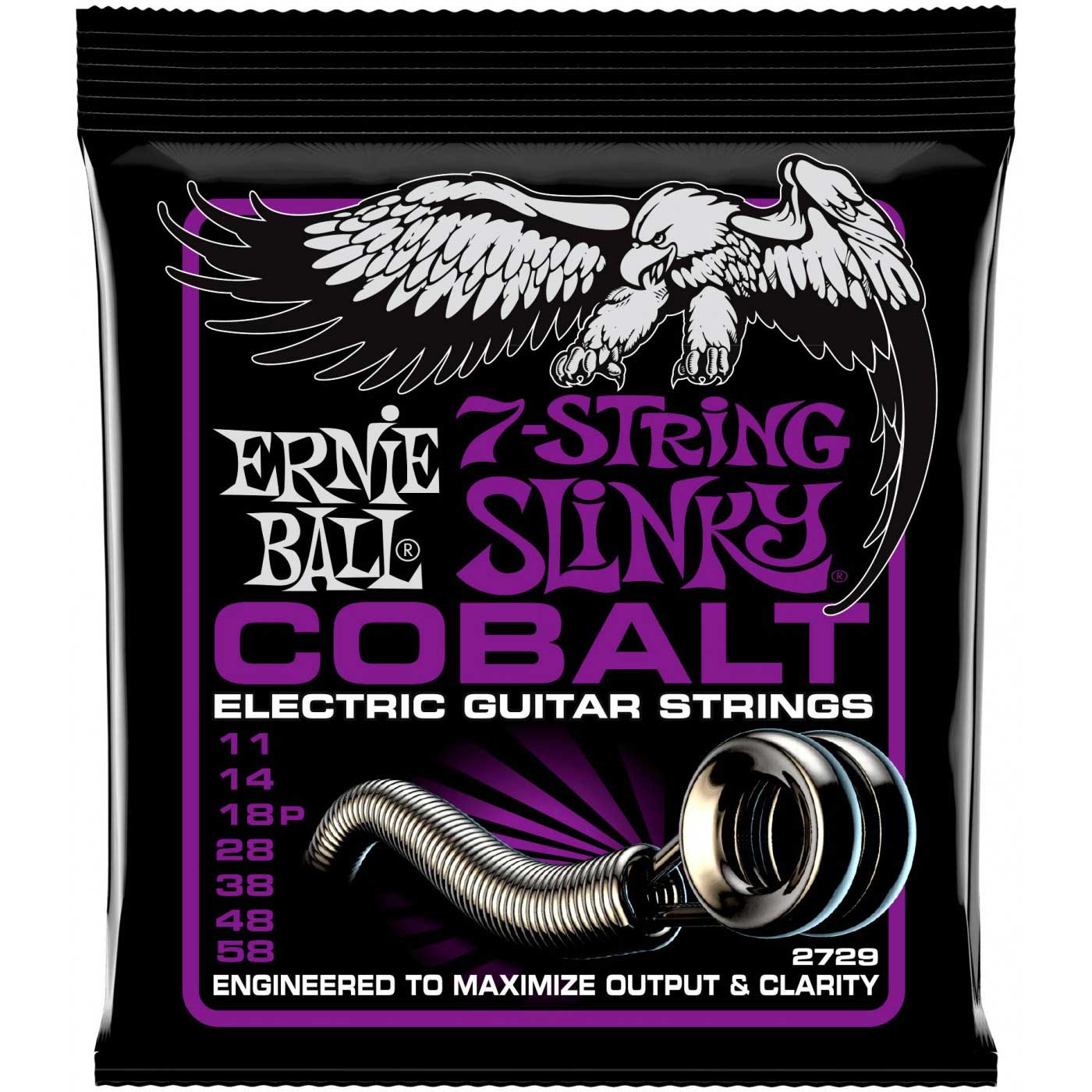 Струны для 7 струнной электрогитары ERNIE BALL 2729 Cobalt Slinky Power 11-58
