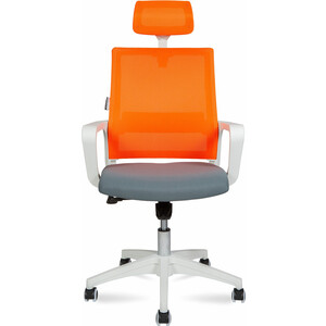 Офисное кресло NORDEN Бит 815AW-AF06-T58 белый пластик / оранжевая сетка / темно серая ткань