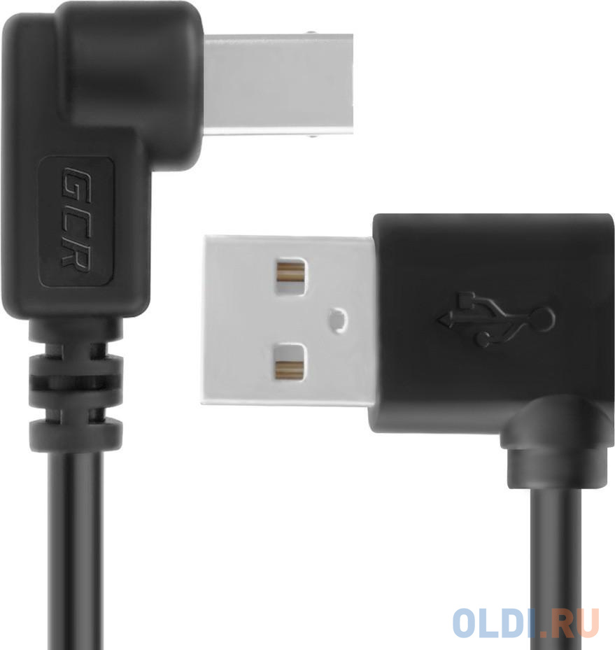 Greenconnect Кабель 0.5m USB 2.0, AM угловой/BM угловой, черный, 28/28 AWG, экран, армированный, морозостойкий, GCR-AUPC5AM-BB2S-0.5m