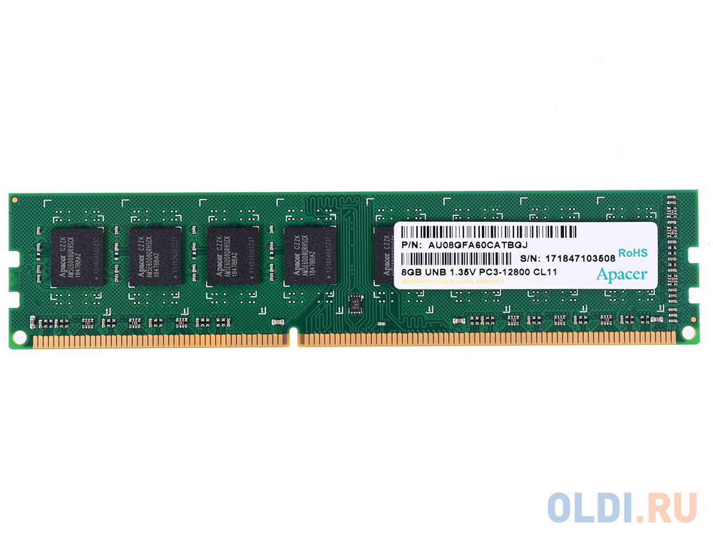 Оперативная память для компьютера Apacer AU08GFA60CATBGJ DIMM 8Gb DDR3 1600 MHz AU08GFA60CATBGJ