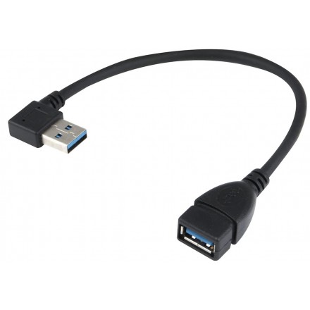 Кабель USB 3.0(Am)-USB 3.0(Af), угловой, 24см, черный KS-IS (KS-402O)