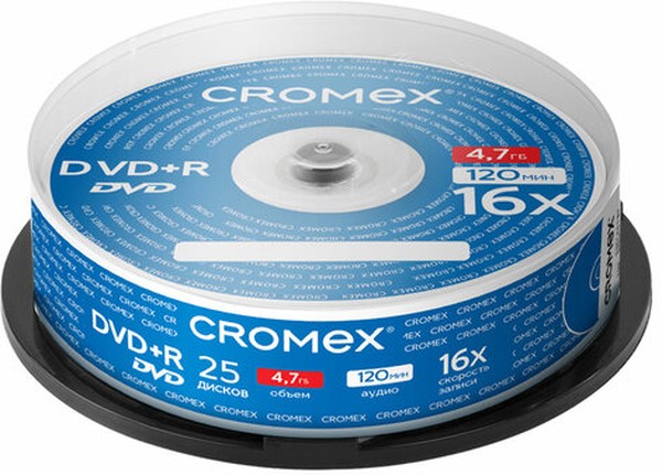 Диск CROMEX DVD+R, 4.7Gb, 16x, Cake Box, 25 шт, Printable (513777)