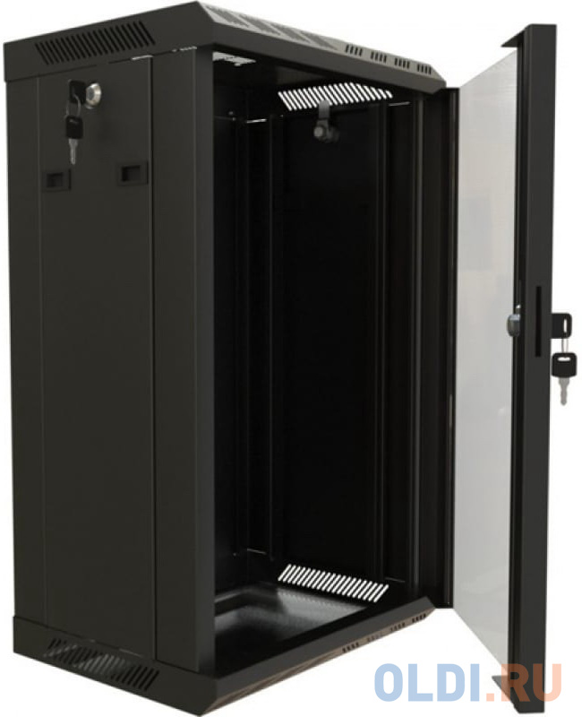 Hyperline TDB-6U-GP-RAL9004 Шкаф настенный 10&#039;&#039;, 6U, 366,5х390х300, уст. размер 254 мм, со стеклянной дверью, открывающиеся стенки,