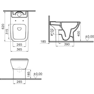 Унитаз-компакт безободковый Vitra Integra Square Open-Back с сиденьем микролифт (9833B003-7205)