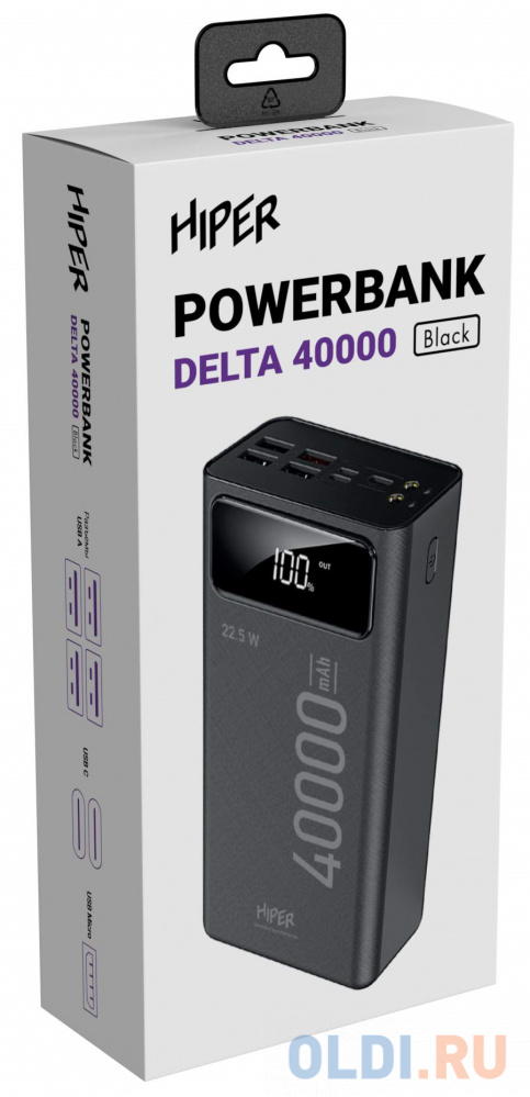 Внешний аккумулятор Power Bank 40000 мАч HIPER DELTA 40000 черный в Москвe