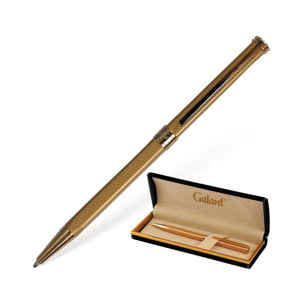 Ручка подарочная шариковая GALANT Stiletto Gold, тонкий корпус, золотистый, золотистые детали, пишущий узел 0,7 мм, синяя, 140527