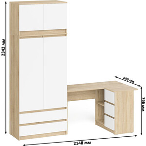 Комплект СВК Мори Стол компьютерный МС-16 правый + Шкаф МШ900.1 + Антресоль МА900.1, цвет дуб сонома/белый