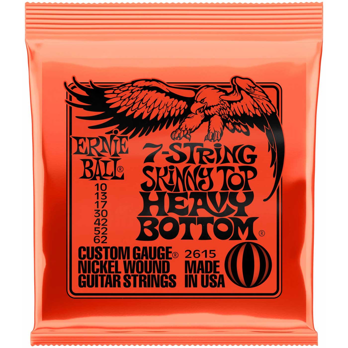 Струны для 7 струнной электрогитары ERNIE BALL 2615 Nickel Wound Slinky Skinny Top Heavy Bottom 10-62