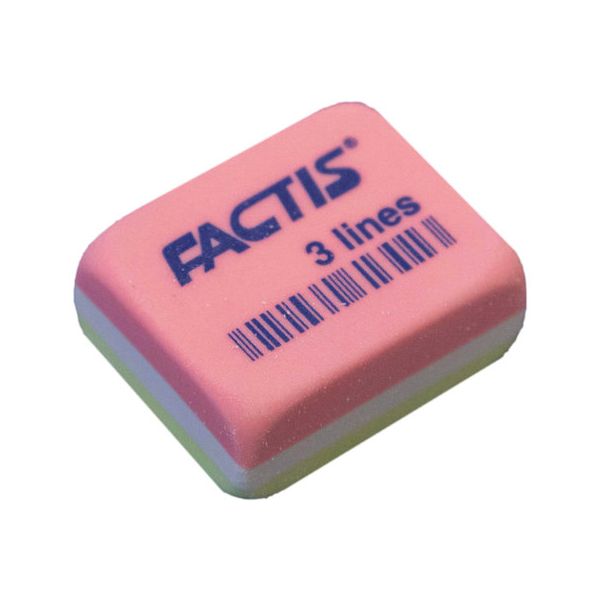 Резинка стирательная FACTIS 3 Lines (Испания), прямоугольная, 30х24х13 мм, три цвета, ПВХ, CPF3LINES, (30 шт.)