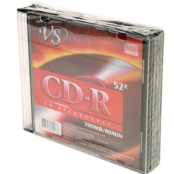 Диск VS CD-R, 700Mb, 52x, Slim Case, 5 шт