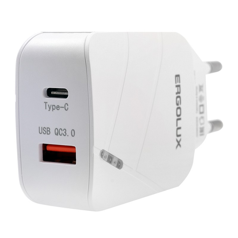 Зарядное устройство Ergolux USB+Type-C White ELX-PA01QC-C01