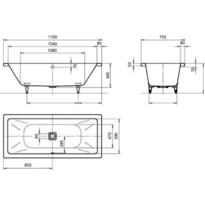 Ванна стальная Kaldewei Conoduo 732 Easy-Clean 170x75 с экраном Emmy Бриз и ножками в Москвe