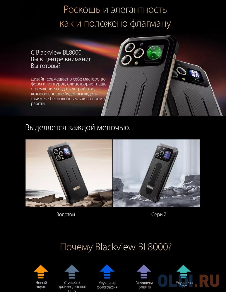 Смартфон BlackView BL8000 MT6877TT(Dimensity 7050) 8С RAM12Gb ROM512Gb 6,78" IPS 1080x2460 3G 4G Android 13 64Mpix 16Mpix NFC GPS 802.11 a/b/g/n/ в Москвe