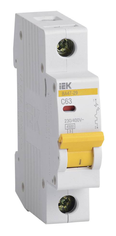 Выключатель автоматический IEK ВА47-29 MVA20-1-063-C 63A тип C 4.5kA 1П 230/400В 1мод белый (упак.:1шт)