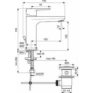 Смеситель для раковины Ideal Standard Cerafine O с донным клапаном, черный шелк (BC699XG) в Москвe