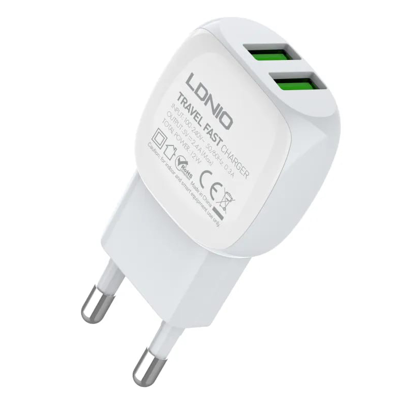 Зарядное устройство Ldnio A2218 2xUSB + кабель Type-C White LD_C3454