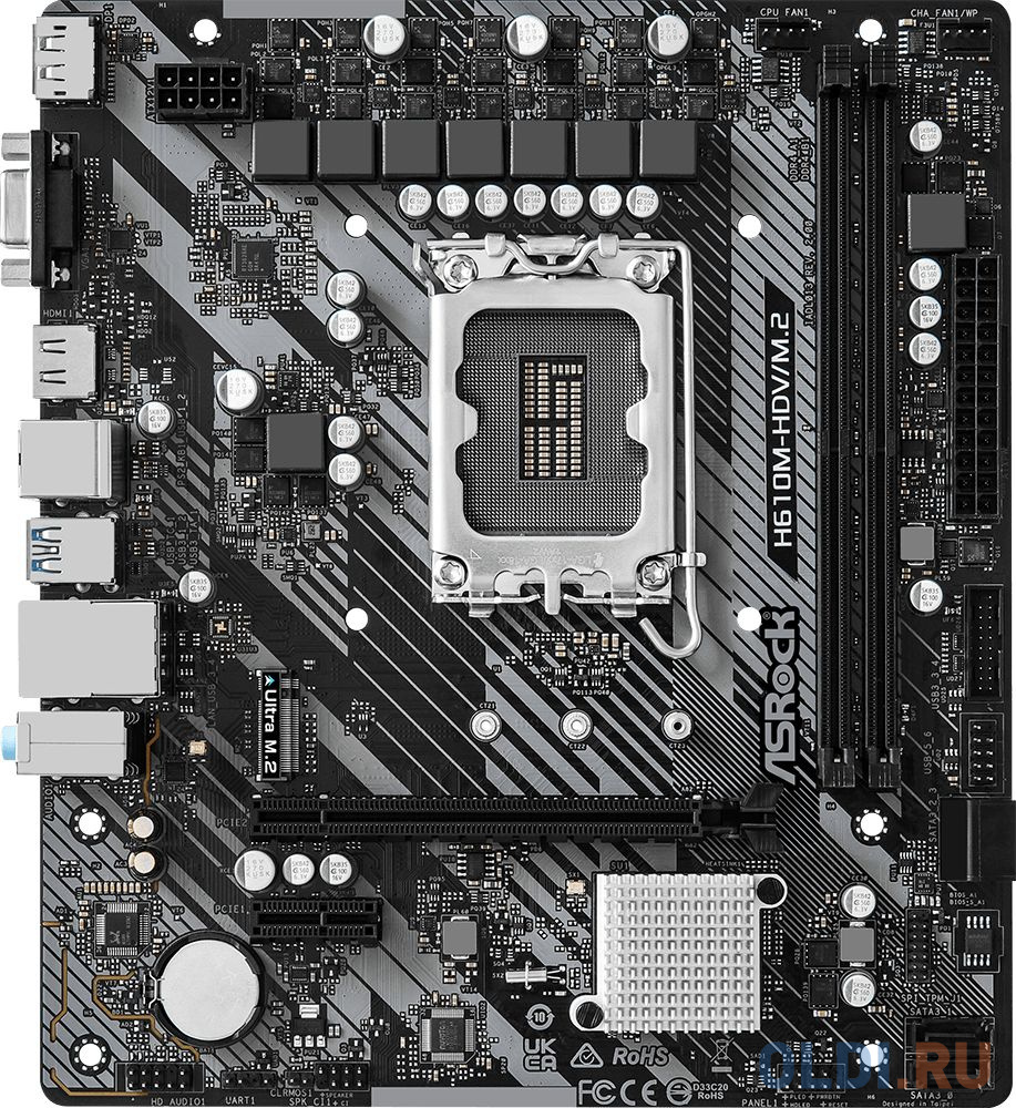 Материнская плата Asrock H610M-HDV/M.2 R2.0 Soc-1700 Intel H610 2xDDR4 mATX AC`97 8ch(7.1) GbLAN+VGA+HDMI+DP в Москвe