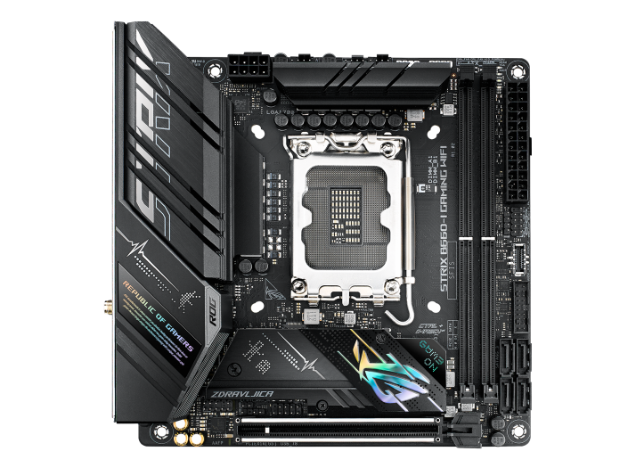 Материнская плата ASUS ROG STRIX B660-I GAMING WIFI, Socket1700, Intel B660, 2xDDR5 DIMM, PCI-Ex16, 4SATA3, 7.1-ch, 2.5GLAN, 5 USB 3.2, 3 USB Type-C, HDMI, DP, mini-ITX, Retail