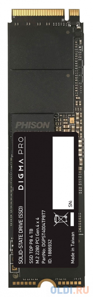 Накопитель SSD Digma PCI-E 4.0 x4 4Tb DGPST4004TP8T7 Pro Top P8 M.2 2280