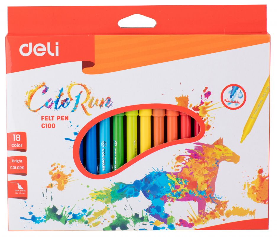 Фломастеры Deli ColoRun 18 цветов EC10010 (24 шт. в уп-ке)