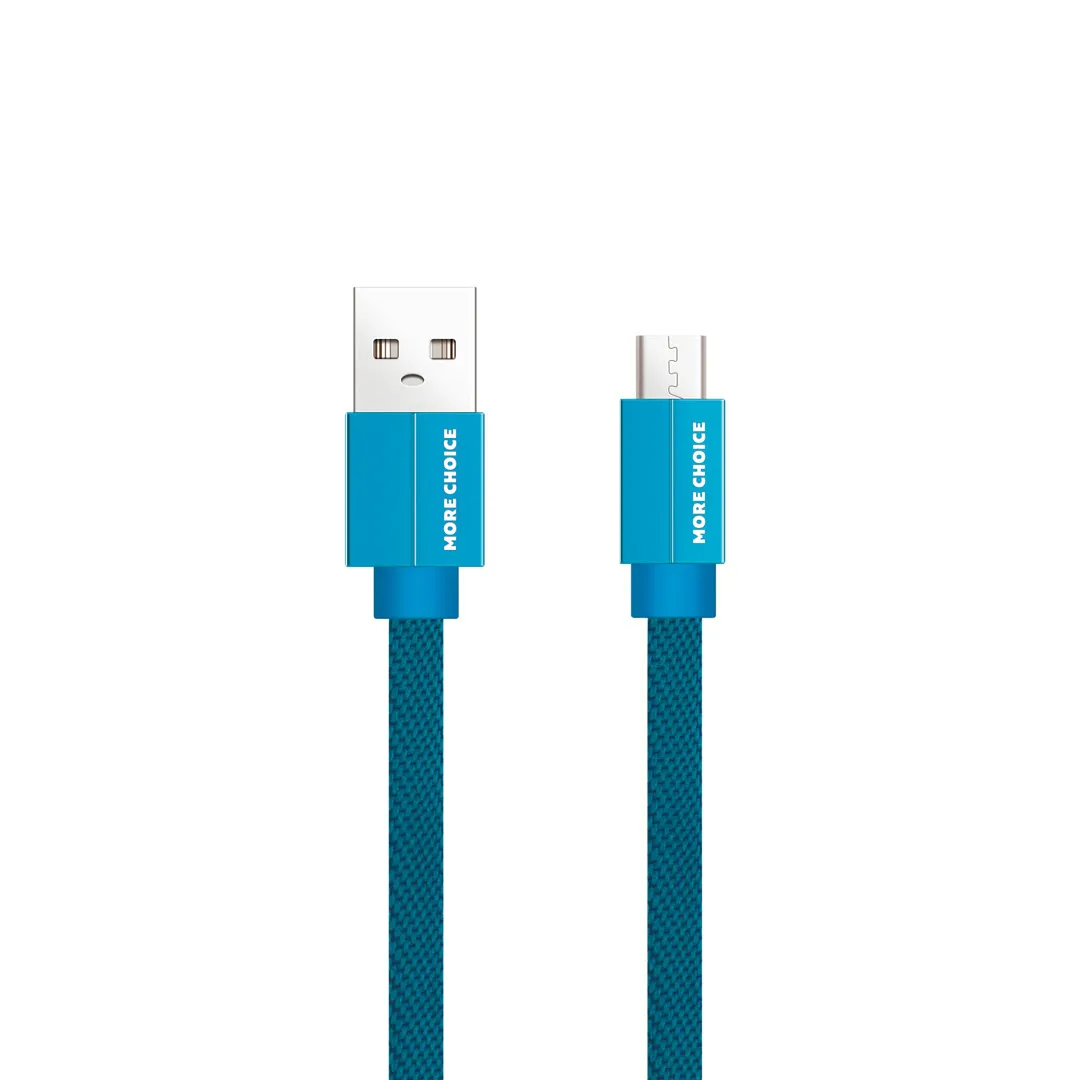 Кабель USB-USB Type-C, плоский, 2.1A, 1м, синий MORE CHOICE (K20a)