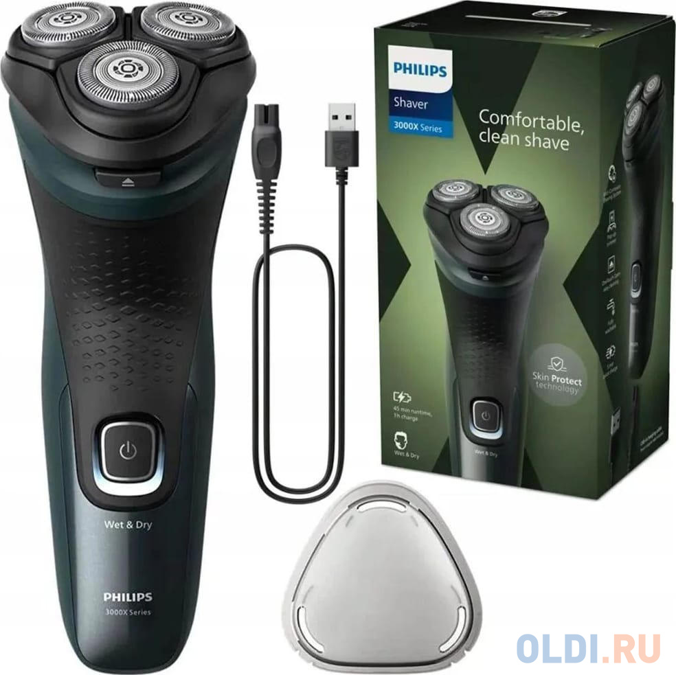 Бритва роторная Philips X3052/00 реж.эл.:3 питан.:аккум. зеленый в Москвe