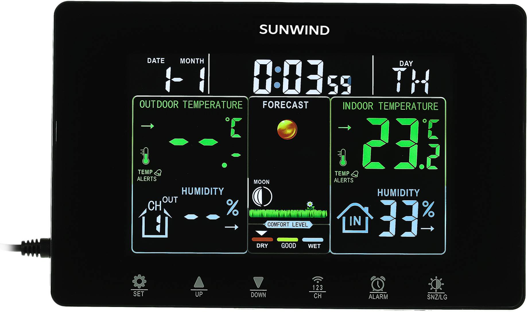 Погодная станция SunWind SW-WSH160-COLOR черный