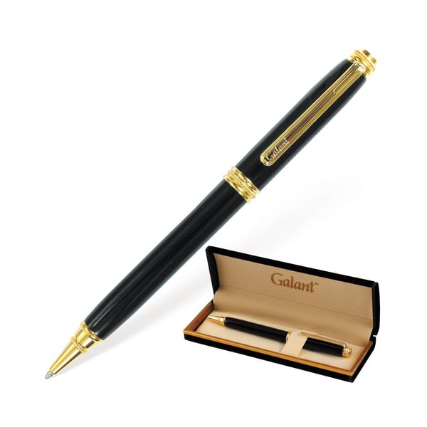 Ручка подарочная шариковая GALANT Black, корпус черный, золотистые детали, пишущий узел 0,7 мм, синяя, 140405