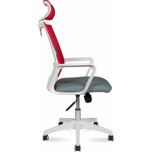 Офисное кресло NORDEN Бит 815AW-AF08-T58 белый пластик / красная сетка / темно серая ткань