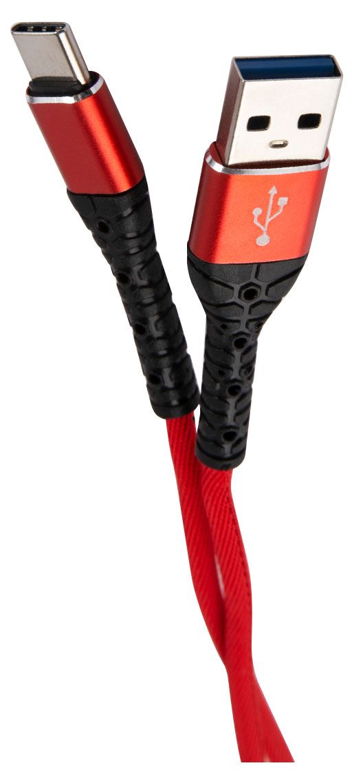 Дата-кабель mObility USB – Type-C, 3А, тканевая оплетка, красный УТ000024535