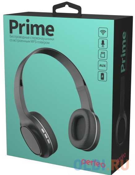 Perfeo PRIME чёрные, наушники полноразмерные беспроводные с микрофоном, MP3 плеером [PF_A4311]