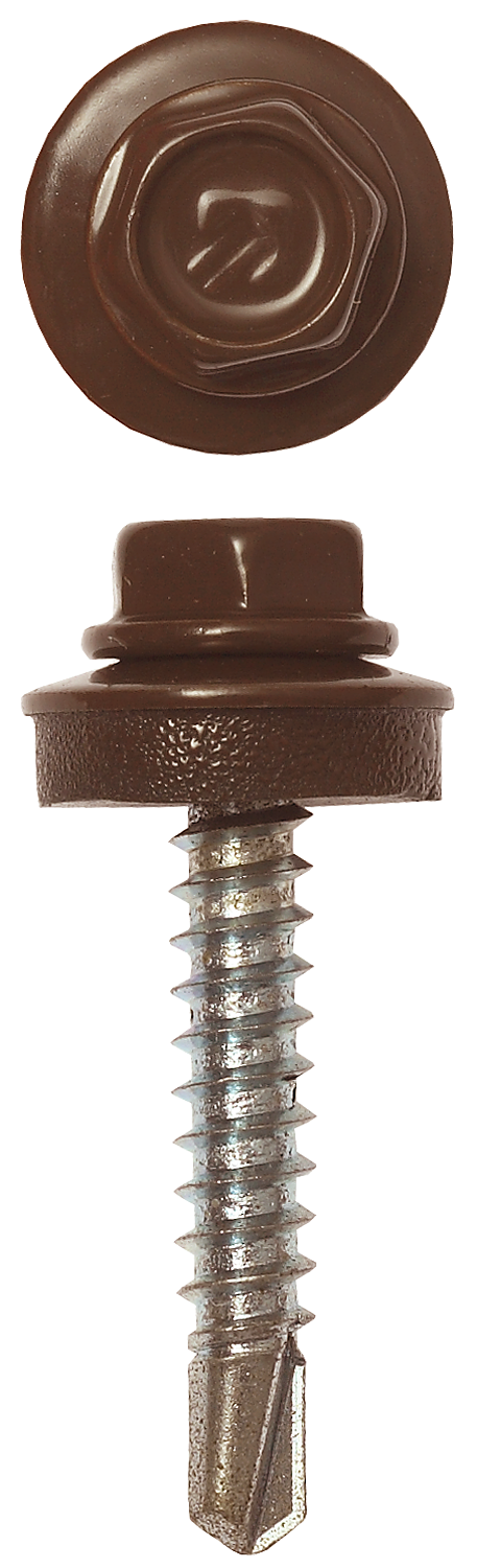 Саморез для деревянной обрешетки 4.8 мм x 3.5 см, с шайбой, RAL-8017 шоколадно-коричневый, 1800 шт., ЗУБР Профессионал (4-300310-48-035-8017)