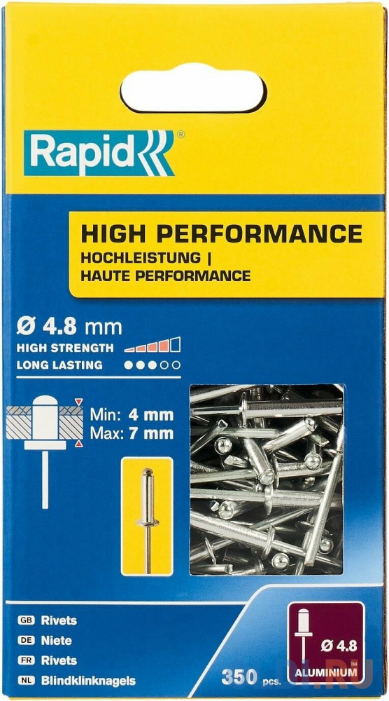RAPID R:High-performance-rivet, 4.8 х 10 мм, 350 шт, алюминиевая высокопроизводительная заклепка (5001435)