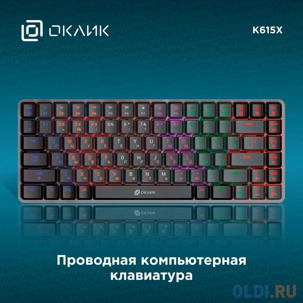 Клавиатура Оклик K615X механическая черный/серебристый USB Multimedia LED (1934413)