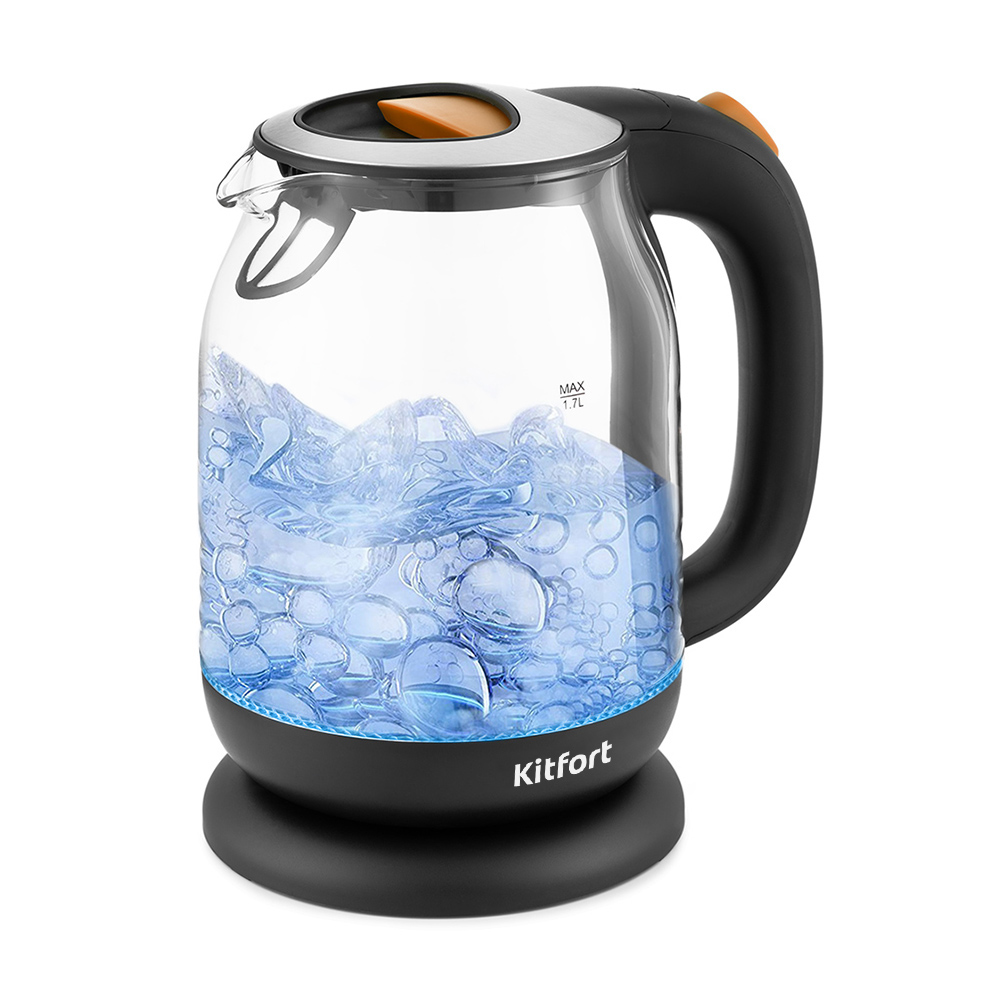 Чайник Kitfort KT-654-3 1.7л. 2.2 кВт, пластик/стекло, черный/оранжевый (KT-654-3)