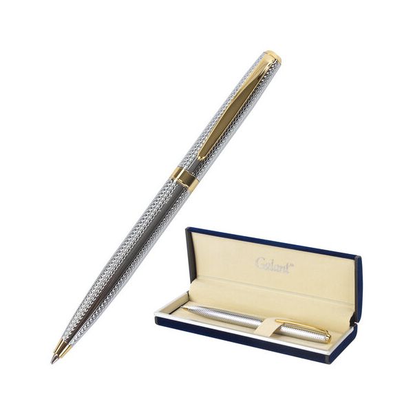 Ручка подарочная шариковая GALANT Marburg, корпус серебристый с гравировкой, золотистые детали, пишущий узел 0,7 мм, синяя, 141015