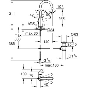 Смеситель для раковины Grohe Eurosmart с донным клапаном, хром (23537003)