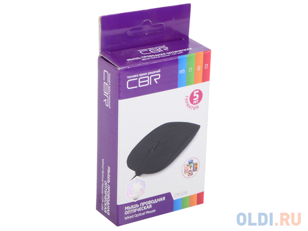 Мышь CBR CM 104 Black, оптика, 1200 dpi, офисн., провод 1.2 метра, USB