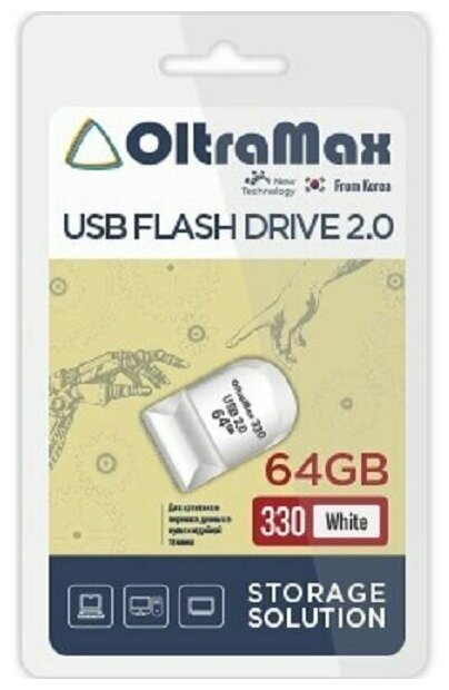 Флешка 64Gb USB 2.0 OltraMax 330 OM-64GB-330-White, белый (OM-64GB-330-White)