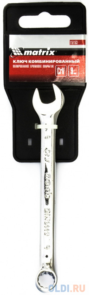 Ключ комбинированный, 9 мм, CrV, полированный хром// Matrix