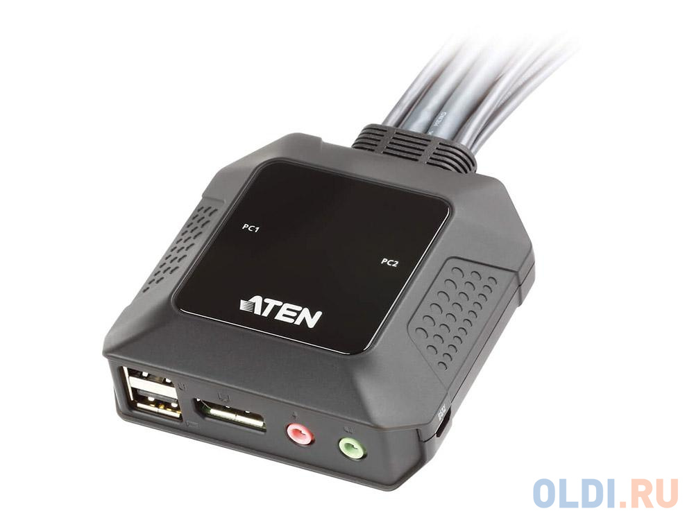 Переключатель KVM ATEN (CS22DP-AT|) KVM,  1 user USB+DisplayPort+AUDIO =>  2 cpu USB+DisplayPort+AUDIO, со встр.шнурами USB 2x1.2м., 2560x1600, нас