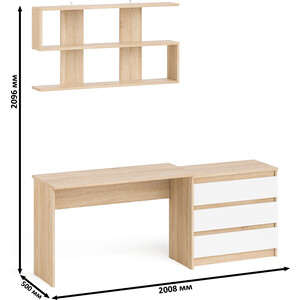 Стол письменный СВК Мори МСП1200.1 + Комод МК800.1 + Полка 1200, цвет дуб сонома/белый (1027861)