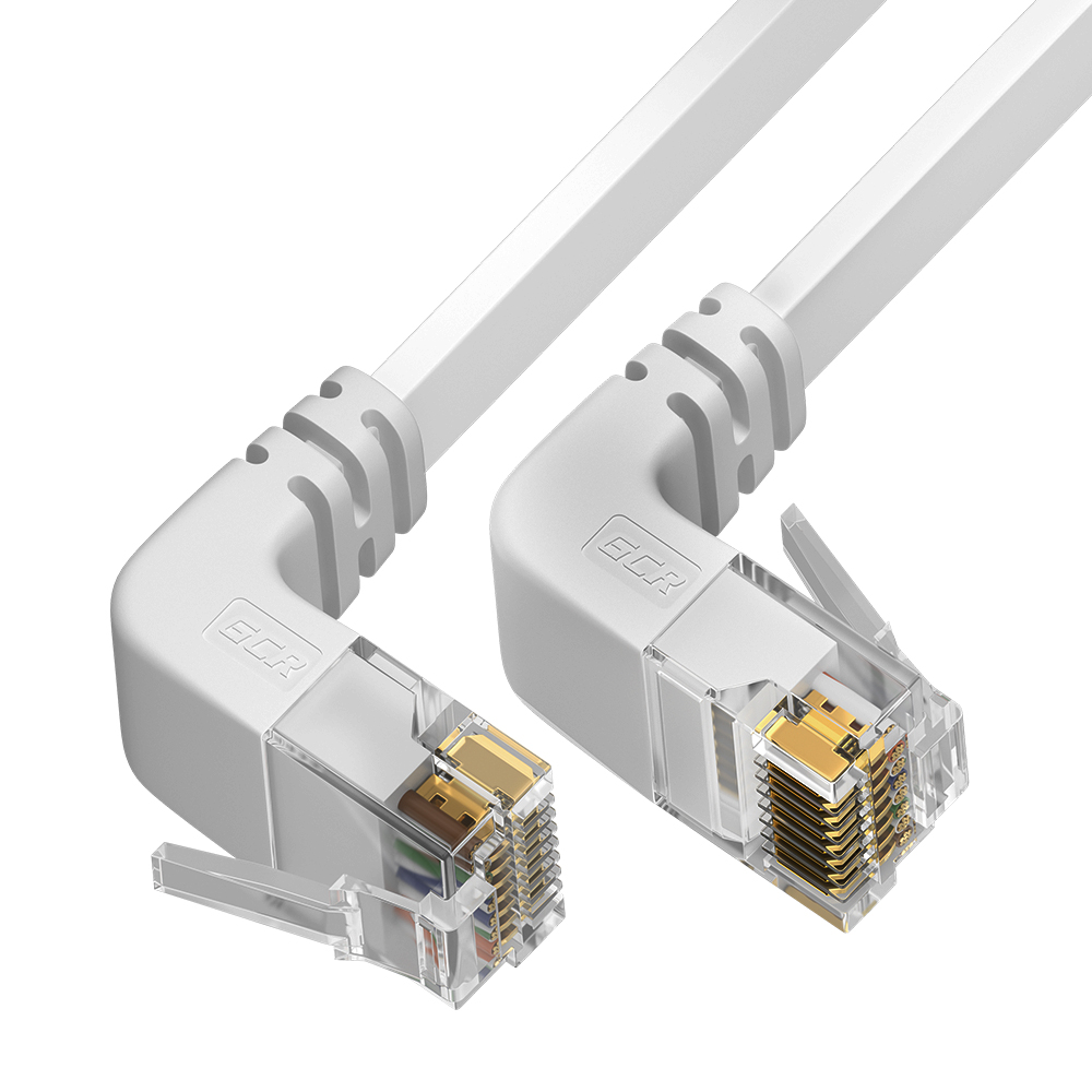 Патч-корд UTP кат.6, 3 м, RJ45-RJ45 угловой, белый, CU, плоский, Greenconnect (GCR) PROF (GCR-54623) в Москвe